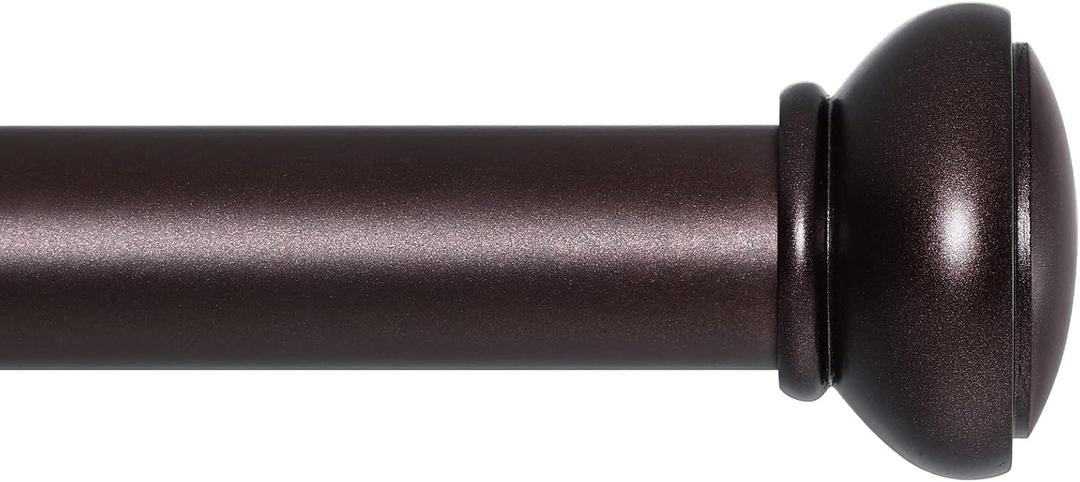 Curtain Rods for Windows 28 to 144 Inches Adjustable 1 Inch Diameter Decorative Single Window Curtain Rod Set with Rounded Cap design Finials, Bronze