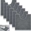 Timgle 6 Pcs U Shaped Toilet Bath Rug 20'' x 20'' Chenille Fluffy Bathroom Rugs 0. 8'' Commode Potty Training Mats Disposable Non Slip Soft Absorbent Machine Washable Mats for Shaggy Bath Floor Gray