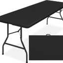 Simpli-Magic 8ft Portable Plastic Folding Table  Indoor & Outdoor Heavy-Duty Foldable Utility Table w/Handle for Party & Camping (Black)