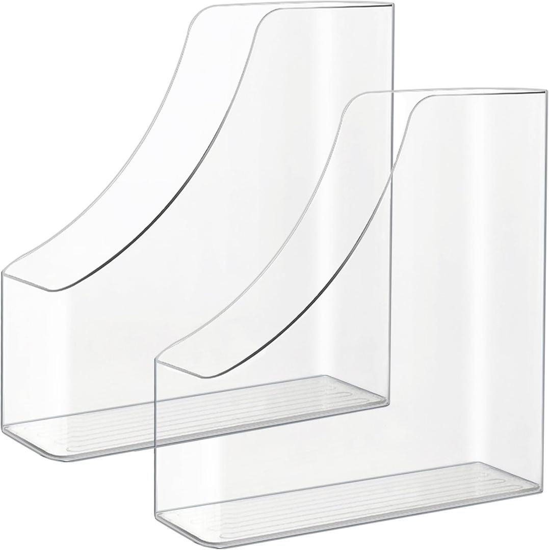 2 Pack Vertical File Holder Clear Acrylic Desk Organizer Storage Bins Holding Plastic Document Organizer Clear PET Magazine Holder Basics Vertical Magazine Rack for Home Office School