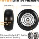 RUTU 11x4.00-5 Flat Free Tire and Wheel Assembly with 3/4" Precision bearings or 5/8" & 1/2",Replacement Tires 3.4"-4"-4.5"-5" Centered Hub,for Zero-Turn Lawn Mowers