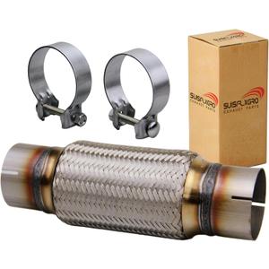 Exhaust Flex Pipe Universal Type 100% Stainless Steel For Heavy Duty and Cars (1 PC, 2.5X8X12 Clamps)