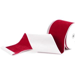 MAYREEL 4 Inch Two-Tone Red and White Reversible French Velvet Wired Edge Ribbon for Christmas Tree Gift Wrapping Double Faced Design 10 Yards