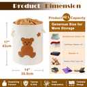 Kids Laundry Basket Nursery Hamper Baby Laundry Basket Stuffed Animal Toys Storage Baskets for Toddler Room Decor, Dirty Clothes Hampers with Drawstring Closure for Bedroom/Living Room/Nursery, Bear, 15.75"L x 15.75"W x 18.11"H