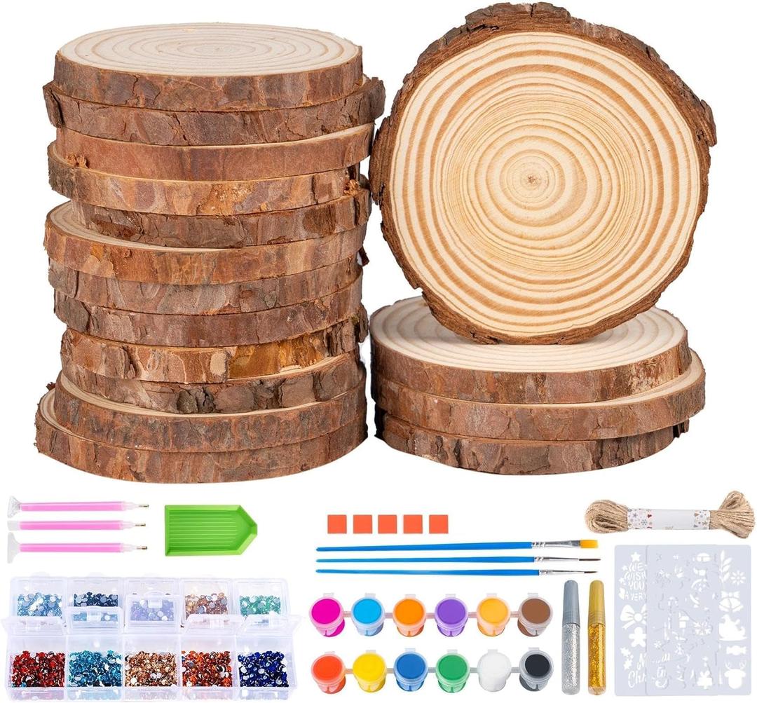 Timburst 3.5"-4" Unfinished Wooden Ornaments for Crafts, 30PCS Wood Slices Kids Wooden Painting Kit Wood Circles for Crafts, Rounds Wooden Discs DIY Ornaments for Kids Crafting Painting Decoration (Color - 30 Christmas Wood(No Holes))