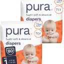 Pura Baby Diapers Size 1-80 Count, 7-14lbs, 12hr Leak Protection, Gentle Newborn Diapers, Hypoallergenic & Sensitive Baby Skin, Toxin-Free*, Blowout Blocker, Wetness Indicator