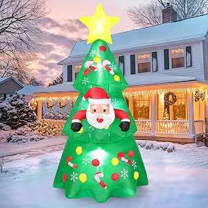 Dremisland 7FT Christmas Tree Inflatables Outdoor Decoration LED Light Up Christmas Inflatable Tree with Santa Blow Up Yard Decorations Outdoor Christmas Holiday Party Yard Garden Lawn Decoration