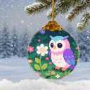 2 x Pixel Art Owl in Flowers Ornaments, Owl Christmas Ornament, Owls Gifts for Women, Owls Decor Bird Ornament 2.75" Glass Decorative Hanging Ornaments