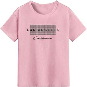 Floerns Boy's Slogan Print Round Neck Casual Short Sleeve Tee Shirt (Pink Graphic) 13-14Y