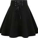 IDEALSANXUN Goth Skirt for Women Gothic Clothes Cute High Waisted A Line Mini Short Skater Black Pleated Skirts, Black, M