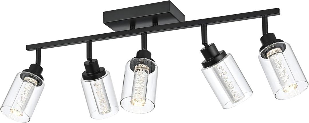 MELUCEE LED Ceiling Spotlight Kitchen Track Lighting Kits 5-Light Bathroom Vanity Light Black Wall Mounted Lamp with Flexibly Rotatable Light Heads, Built-in LED Chips, 5-Color Temperature Adjustable