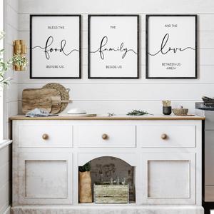 Heiple Set of 3 Framed Farmhouse Bless The Food Before Us Sign Kitchen Wall Decor for Dining Room Decor Wall Art Wood Signs (Brown,16"x24")