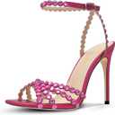 HOCHFART Women's Rhinestone Stiletto High Heels Buckle Strappy Heeled Sandals Round Toe Sexy Dressy Pumps Shoes, Size 8