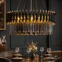 10-Light Large Smoke Gray Crystal Chandeliers 24" Dining Room Light Fixture 5 Tiers Gold and Black Crystal Chandelier Round Pendant Light for Kitchen Island Living Room Bedroom Entryway Foyer, Smoke Gray 10-Light D 23.6 inch