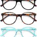 IBOANN Chic & Comfy Blue Light Glasses for Women - 3-Pack Round Frames, Screen-Ready Style with UV Protection Coating (A1 Leopard W Black Legs & Leopard & Iris Blue)
