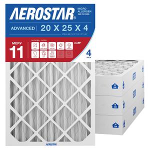 Aerostar 20x25x4 MERV 11 Air Filter, 4 Pack Set of HVAC Furnace Filters, Electrostatic MPR 1000-1200 & FPR 7 (Actual Size: 19 1/2 x 24 1/2 x 3 3/4 inches)