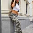Unisex Camo Cargo Pants, Multi Pockets Raw Edge Oversized Straight Zipper Wide Legs Streetwear for Hip Hop Men Women (XL)