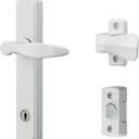 Ideal Security 1216 Surface Mount Storm Door Handle with Lock and Key for 1 – 1 ½ inches Thick Doors (White, 4Posts)