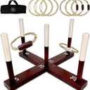 SWOOC Games - Rustic Ring Toss Game (All Weather) - Easy Setup & Extra Games Included - Ring Toss Game for Adults - Outdoor Activities for Adults - Yard Toys for Kids - Backyard Fun - Outdoor Party (Standard)