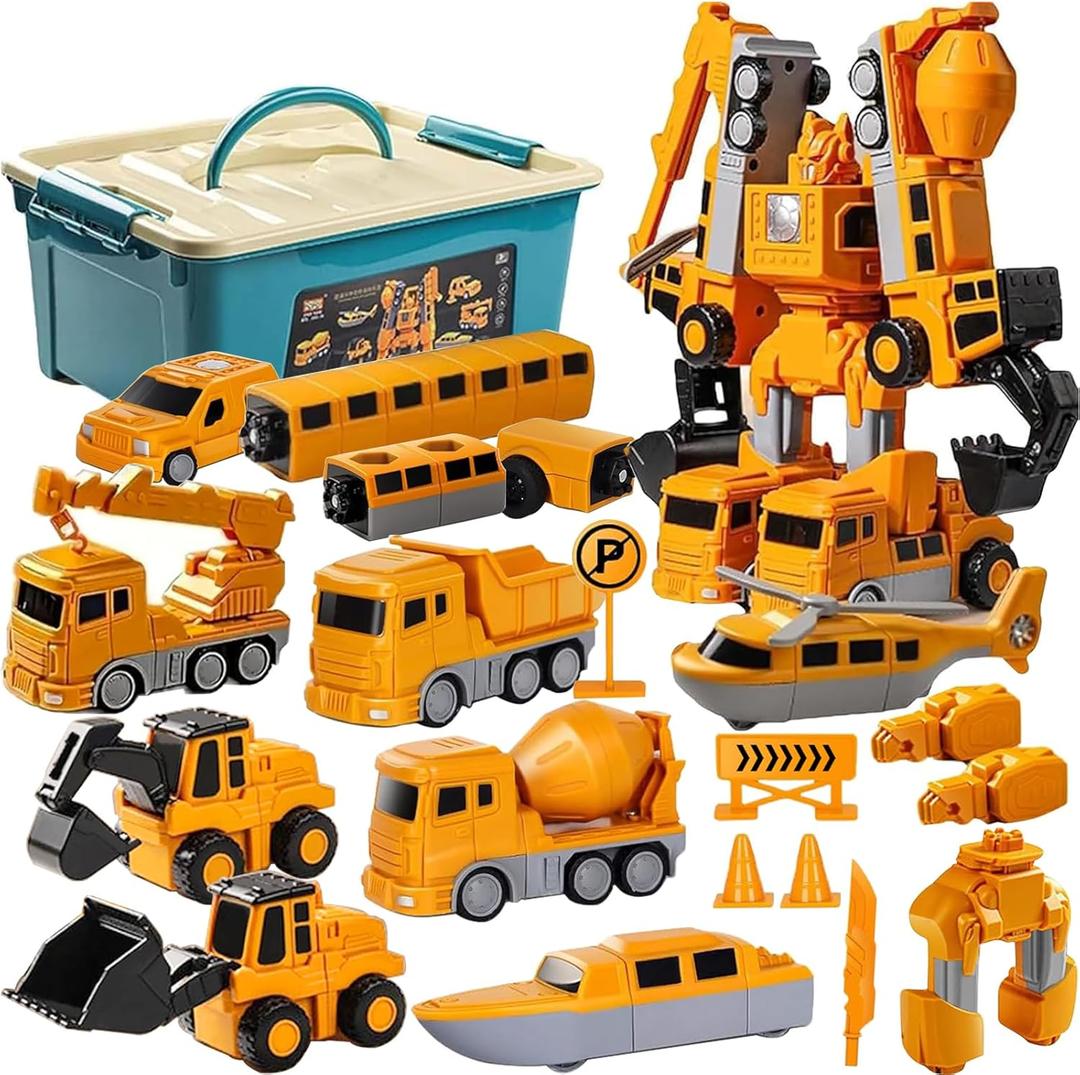 Magnetic Transform Engineering Car Assembled Toys, Construction Vehicles with Storage Box, 7 in 1 Robot Toys Set, Magnetic Blocks for Kids Age 3-8 Year Old Boy Gift, Outdoor Toddler Activities Toys