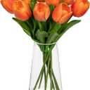 Fake Tulips Artificial Tulip Flowers in Glass Vase with Faux Water, 14.2" Real Touch Orange Tulip Flowers Dcor for Table Centerpiece Home Farmhouse Resto Wedding Decoration