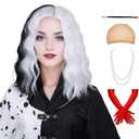 G&T Wig Black and White Wigs for Women's Costume Side Part Half Black Half White Wigs for Halloween Cosplay Party
