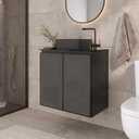COZIMAX Umbu Combo Black Steel Bathroom Vanity Set 24" with Tempered Glass Countertop and Door, Black Square Ceramic Sink