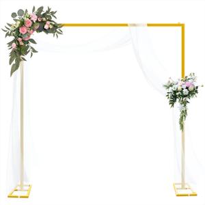 8FT Wedding Arch Backdrop Stand, Gold Square Back Drop Adjustable Stand Metal Arch Heavy Duty Backdrop Stand Kit Frame for Party Wedding Birthday Photobooth Decorations