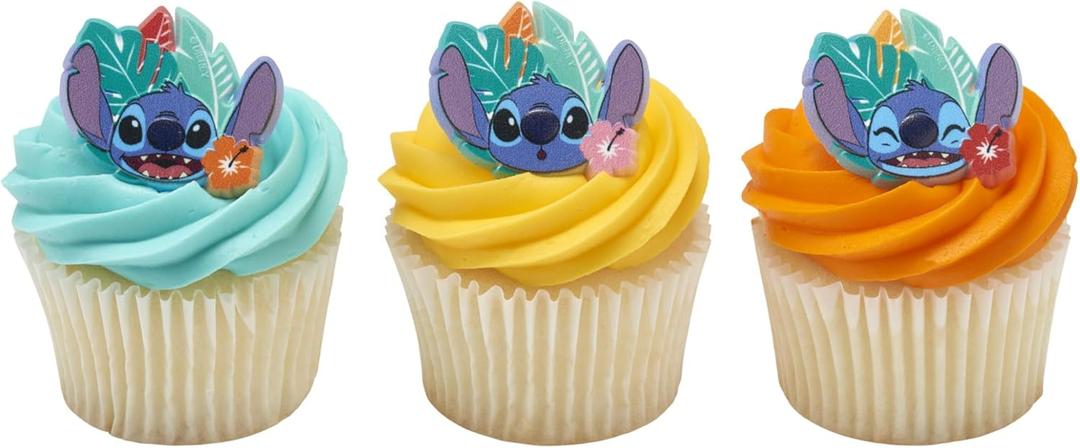DecoPac Disney's Stitch 'Ohana Cupcake Rings, 24 Lilo & Stitch Cupcake Decorations For Birthday Parties & Celebrations, Food Safe Cake Toppers  24 Pack
