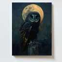Dark Owl and Full Moon Canvas Wall Art  Mysterious Nocturnal Animal Print  Gothic Wildlife Halloween Dcor for Living Room or Study 12x16inch-Unframed