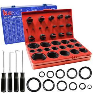 KEZE 826 Pcs Universal SAE and Metric O-Rings Kit,Standard 32 Metric & Inch Sizes O ring Assortment in 2 Box with 4 Piece Pick and Hook for Automotive Faucet Hydraulics Hose Air and Gas Sealing Repair