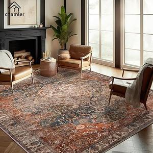 9x12 Washable Area Rug Boho Chic Medallion Distressed Design Non-Shedding Easy Care Ideal for High Traffic Areas in Rug for Living Room Bedroom Office Coffee Table Large Carpet