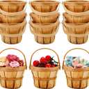Marsui 10 Pcs Mini Wooden Apple Baskets Bulk for Gifts 4 x 5.1 Inch Mini Berry Baskets with Handle for Picnic Garden Picking Fruit Strawberry Flowers Crafts Picnic Home Wedding Party Decor
