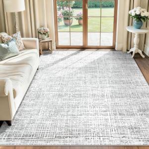 6x9 Area Rugs Washable Rug, Abstract Living Room Rug Large Neutral Modern Area Rug Soft Non Slip Low Pile Stain Resistant Indoor Carpet for Bedroom Nursery Kids Dining Room Office(Grey, 6'x9')