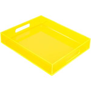 Large Acrylic Tray Ottoman Coffee Table Tray with Handles 17x13'' Decorative Serving Platter for Food Tea Dinner Snack Eating Bar Party, Neon Yellow
