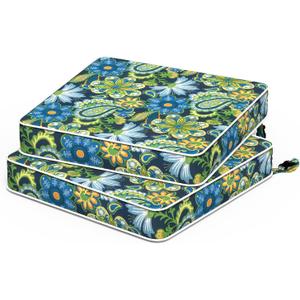 Outdoor Seat Cushions 19 x 19 x 3 Inch, Water Repellent Patio Chair Foam Cushions with Straps, Outdoor Cushions for Patio Furniture Garden Sofa, Set of 2, Flower Child