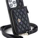 Crossbody Wallet Case for iPhone 15 Pro Max, Women Cross Body Phone Case with Strap, RFID Blocking PU Leather Zipper Phone Purse with Card Holder, Cellphone Purses Trendy (6.7 inch) - Black