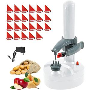 Electric Potato Peeler with 23 Replacement Blades Rotato Express Stainless Steel Automatic Rotating Fruits Fruit Potato Peeler Vegetables Cutter Apple Paring Machine Kitchen Peeling Tool (White)