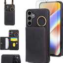 Compatible with Samsung Galaxy S26 Plus S26+ 5G Wallet Case and Screen Protector Crossbody Shoulder Strap Ring Buckle Stand Card Holder Magnetic Car Mount Phone Cover for S26Plus 26S + S 26 26+ Black