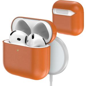 Genuine Leather Case for AirPods 4 (2025 Model), 100% Handmade Vintage Genuine Leather AirPods 4 Case Support Wireless Charging, 360 Full Shockproof Protective Cover Compatible with AirPods 4