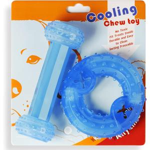 Freezable Puppy Teething Toy, 1 Teething Ring +1 Teething Bone Freezable Dog Chew Toys Set (Blue)