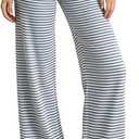 SUEER Women Y2K Fold Over Yoga Pants Elastic Low Waist Contrast Color Straight Wide Leg Soft Sweatpants (Blue-Stiped, S)