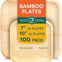 ECO SOUL 7 & 10 Inch Disposable Bamboo Bundle Plates (100 Pack)