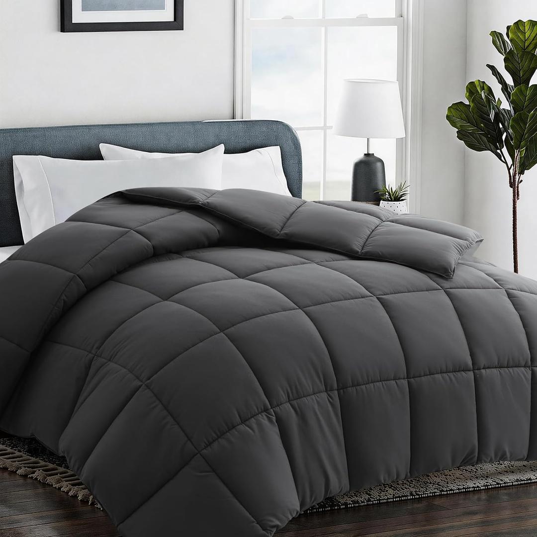 COHOME Premium Queen Size Comforter, All-Season Quilted Down Alternative Duvet Insert, Luxury Hotel GentleSoft Comforter with Anti-Clump Tech & 8 Tabs - Reversible - Dark Grey 88 x88 inches