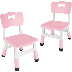 FUNLIO Adjustable Kids Chair (2pcs), 3 Level Height Adjustable Toddler Chair for Ages 3-8, Sturdy Child Chair with Maximum Bearing 220lbs, for Classrooms/Daycares/Homes, CPC & CE Approved - Pink