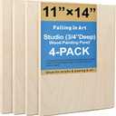 Falling in Art Unfinished Birch Wood Canvas Panels Kit, 4 Pack of 11x14'' Studio 3/4'' Deep Cradle Boards for Pouring Art, Crafts, Painting and More