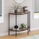 Entryway Table with Storage,Narrow Console Table for Living Room Coffee Table 2-Tier Half Moon Sofa Table,Small Entry Table,Hallway Side Table with Metal Frame,Rustic Brown and Black, 35.4"D x 11.8"W x 32.2"H