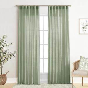 XTMYI Sage Green Curtains 84 Inches Long for Living Room,Window Coverings 60-70% Heat Blocking Hooks Pleated Back Tab Linen Summer Curtains for Bedroom,84 Inch Length 2 Panels Set,Light Green (Eucalyptus)