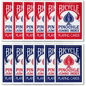 1 Dozen Pinochle Poker Playing Cards - 6 Blue & 6 Red Decks! (Jumbo)