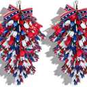 2 Pack 21'' Patriotic Teardrop Swag Wreaths for Cabinets Artificial 4th of July Swag Wreath with Red White Blue Tulips Floral and Berries for Independence Day Memorial Day Front Door Porch Window Wall